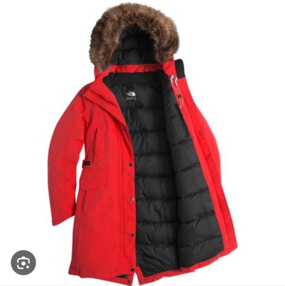 The North Face Jackets & Blazers - The North Face Red Arctic Parka Coat Womens Small Down Fill Fur Hood Long Puffer